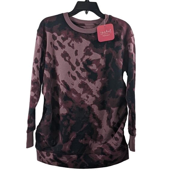 Match Back Maternity Sweatshirt S Ingrid & Isabel Burgundy Tie Dye Side Shirring - Picture 1 of 9